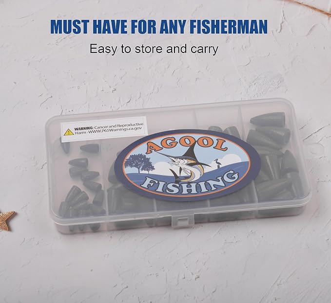 Bullet Fishing Sinkers Bass Fishing Weights Kit, 60pcs Worm Fishing Slip Weights Painted Pitching Flipping Weight Worm Weights for Bass Fishing Texas Rig Carolina Rig