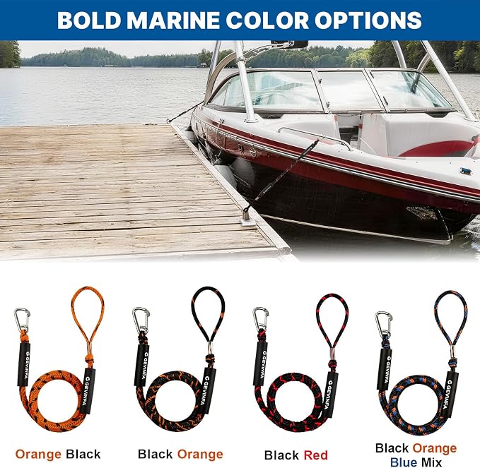 Bungee Dock Lines for Boats 4.3 Ft Stretch to 5.6 Ft, 2 Pack Marine Grade Bungee Cords with 316 SS Clips and EVA Floating Sleeve for Jet Ski Kayak Pontoon Boat Accessories (Black+Red)