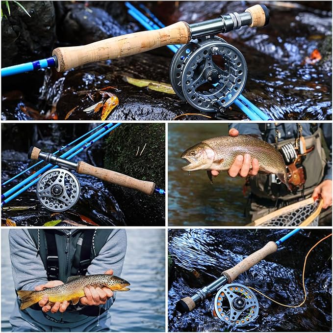 Sougayilang Fly Fishing Combo, 4 Piece Fly Rod and CNC Machined Aluminum Alloy Reel Complete Starter Package with Rod Bag