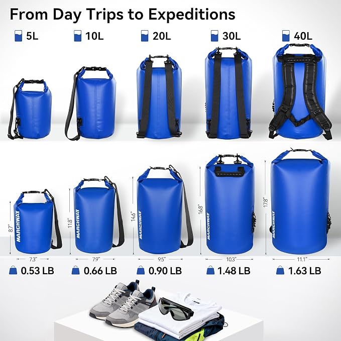 MARCHWAY Floating Waterproof Dry Bag Backpack 5L/10L/20L/30L/40L, Roll Top Sack Keeps Gear Dry for Kayaking, Rafting, Boating, Swimming, Camping, Hiking, Beach, Fishing