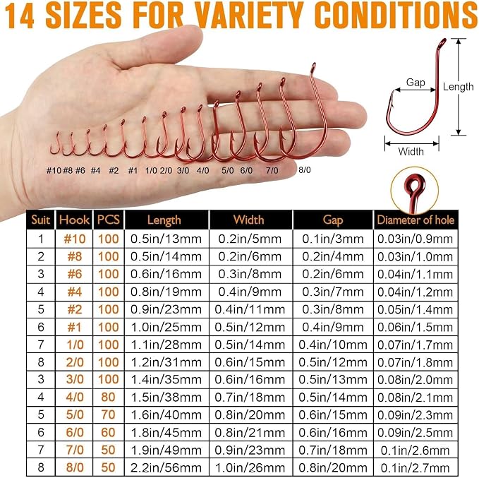 Dovesun Octopus Hooks Fishing Hooks 50-100PCS Black Red Octopus Hooks for Saltwater Freshwater #10-8/0