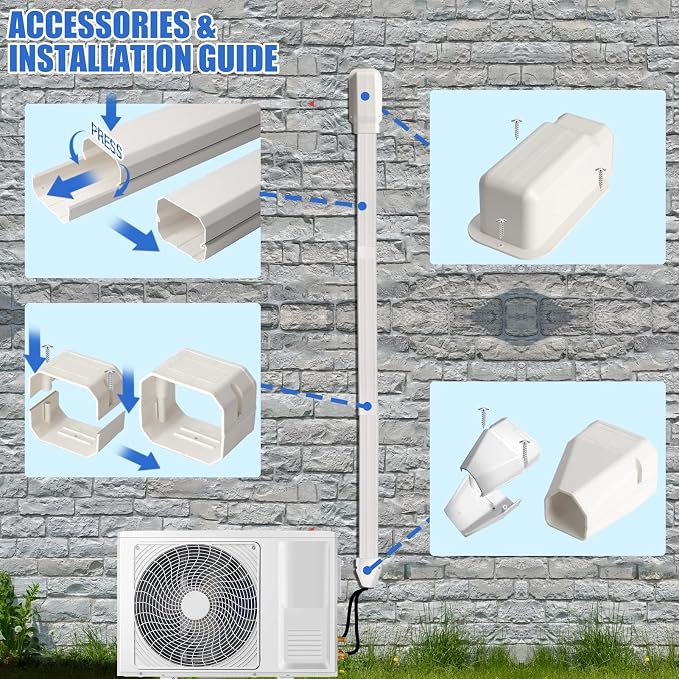 3" 7.5Ft Mini Split Line Set Cover,Plastic Line Kit for Outside Units, Mini Split Air Conditioner, Central AC and Heat Pump