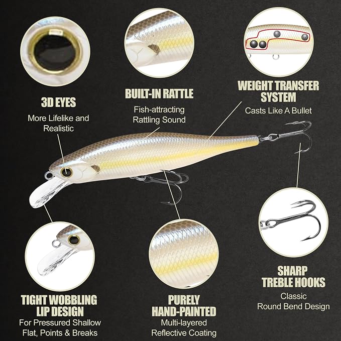 LUCKY CRAFT Lightning Pointer 98XR, Freshwater Bass Fishing Lures and Walleye Fishing Lures, 4" Slow Sinking Jerkbait, 6-7ft Depth, Largemouth Smallmouth, Tournament Fishing Gear