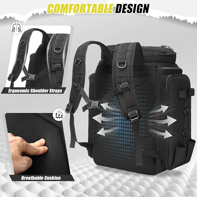 HAMBOLY Fishing Backpack 45L with Rod Holders, Water-Resistant Tackle Backpack for Fishermen, Large Capacity Fishing Gear Bag for Travel Hiking Camping