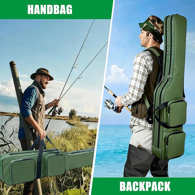 SILANON Fishing Rod Case, Portable Fishing Pole Bag 4.27ft Waterproof Rod Reel Carrier Organizer Large Capacity Tackle Storage Bag Travel Carry Case Gift for Men