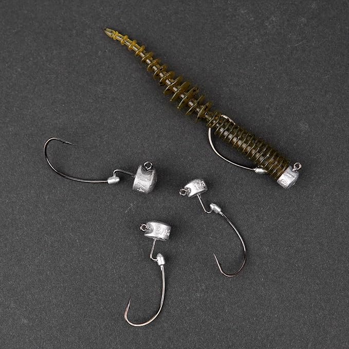20Pack Weedless Ned Rig Jig Heads with Molded Bait Keeper System – Mushroom Head for Weedless Finesse Bass Fishing 1/16 1/8 3/16 1/4oz