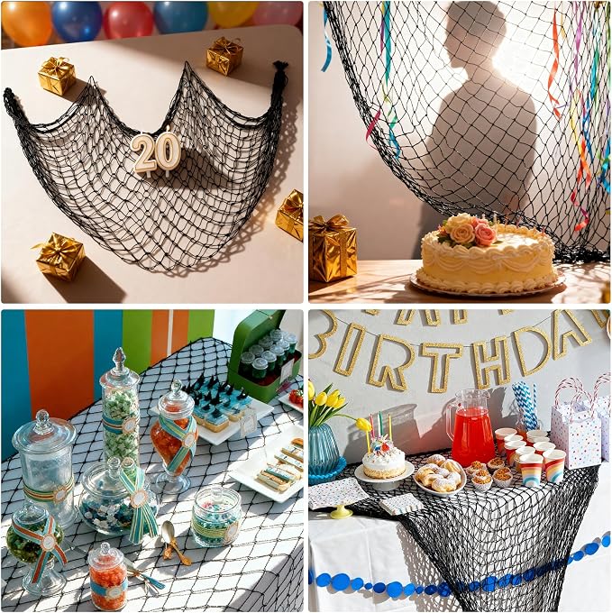 Decorative Fishing Net 80x40 Inch, Patioland 2 Pack Large Black Picture Fish Net, Wall Photo Hanging Fishnet for Nautical Mermaid Pirate Ocean Themed Hawaii Beach Under The Sea Party Decorations