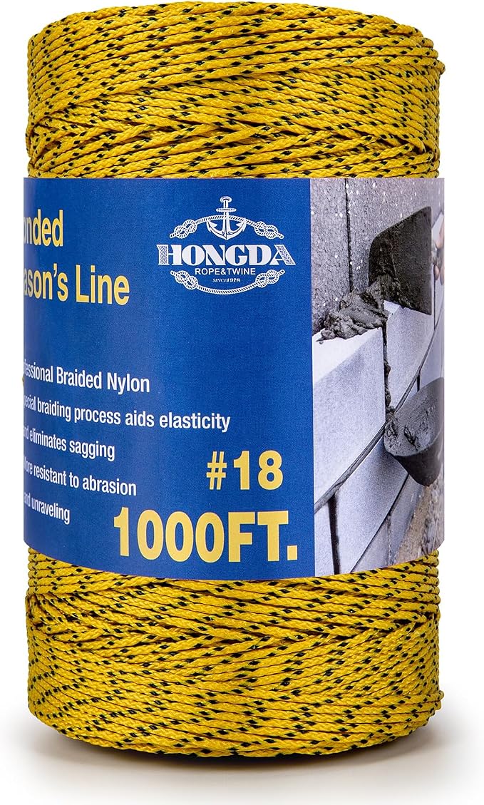 HONGDA Professional Masonry String Lines, 1000 Feet #18 Bonded Braided Nylon Mason Line, Durable and Versatile String for Masonry, Construction, Gardening, and DIY Projects, Yellow with Black Spots