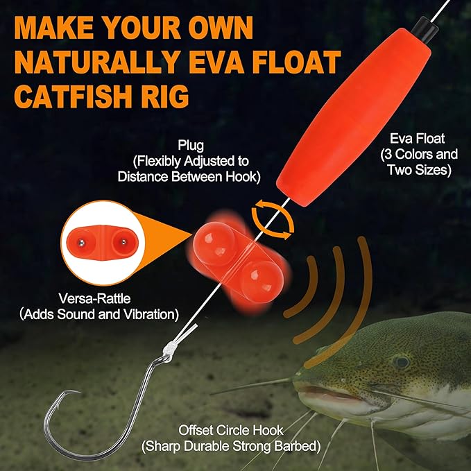 Catfishing Tackle Making Kit Catfish Rig Accessories, 110/148pcs Santee Rig Catfishing Tackle with Catfish Floats Catfish Rattles Peg Floats Hooks Swivels Sinker Slides Catfishing Equipment