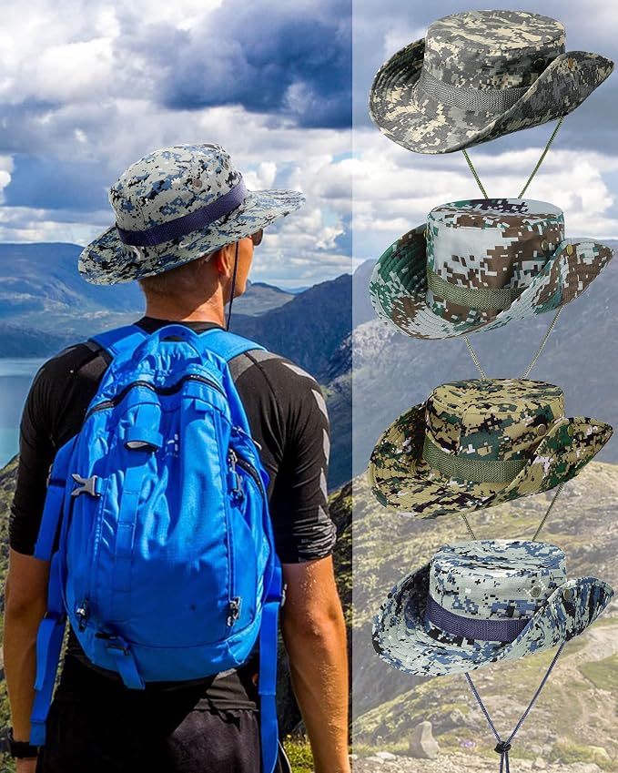 10 Pcs Wide Brim Boonie Hat Bucket Hats Camo Solid UV Sun Protection Fishing Hat for Men Women Hiking Safari Hunting