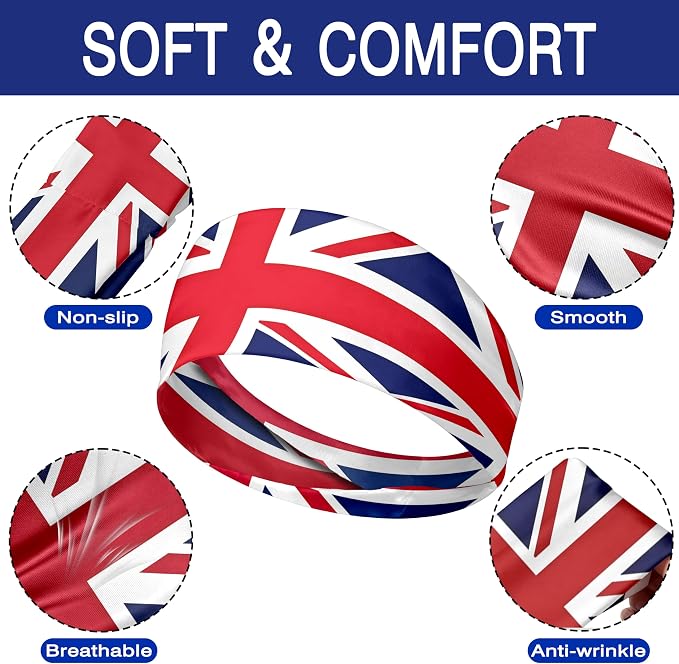 Flag Headbands for Men Women, Moisture Wicking Sweatband Breathable Sports Headwrap, Non-Slip Stretchy Fitness Hair Band
