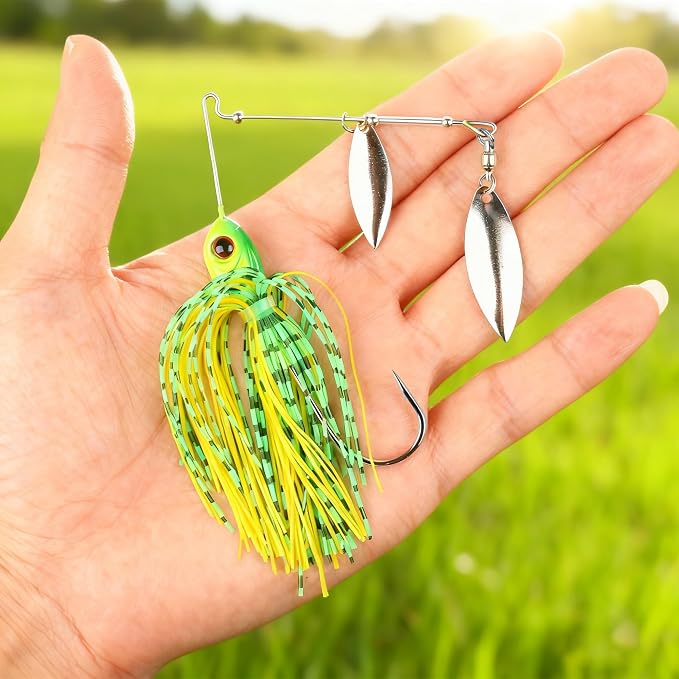 5 Pcs Bass Spinner Baits, Fishing Lures with Skirt, Metal Blade Spinnerbait for Trout, Salmon, Pike, and Predatory Fish