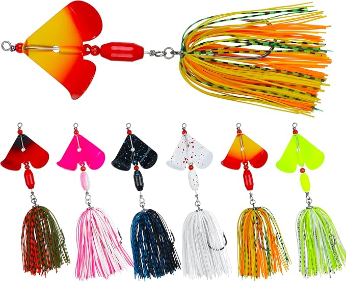 Spinnerbait Fishing Lures Kit - 6/12pcs Bass Fishing Buzzbait Lures Spinner Baits for Bass Trout Pike Salmon Multicolor Swimbait Buzz Bait Metal Spinner baits Swim Jigs Freshwater Saltwater