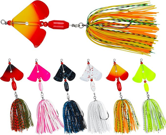 Spinnerbait Fishing Lures Kit - 6/12pcs Bass Fishing Buzzbait Lures Spinner Baits for Bass Trout Pike Salmon Multicolor Swimbait Buzz Bait Metal Spinner baits Swim Jigs Freshwater Saltwater