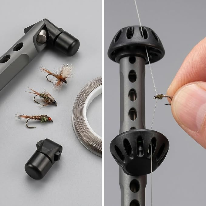 Fly Roost Upgraded Magnetic Fly Threader & Knot Tying Tool with 10 Hooks 2 Lines, Easy Tippet Threading Gear for Small Flies Sizes 6-24, Fly Fishing Accessories for Bad Eyesight & Cold Hands