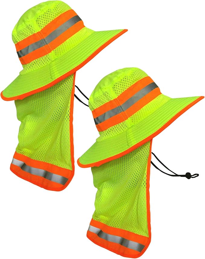 Men High Visibility Reflective Sun Hat with Neck Flap Wide Brim Boonie Hat Bucket Cap