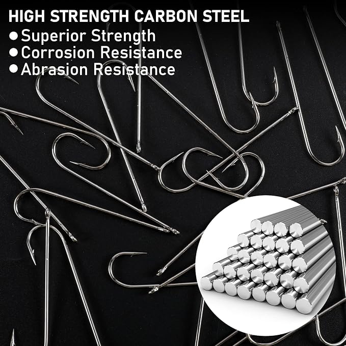 Dr.Fish 100 Pack Aberdeen Hooks Freshwater Fishing Hooks, Extra Long Shank Light Wire, Crappie/Bass/Bream/Bluegill/Panfish Fishing
