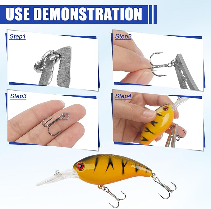 Fishing Treble Hooks Kit High Carbon Steel Treble Fishing Hooks Ring Set Strong Sharp Round Bend for Trout Bass Catfish Lures Baits Freshwater Saltwater
