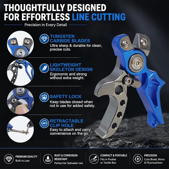Eupheng Aluminum Mini Fishing Line Cutters with Retractor, Braided Line Cutter with Tungsten Carbide Blade, Inline Lightweight Fishing Nippers Clipper for Braided Line, Mono and Fluorocarbon