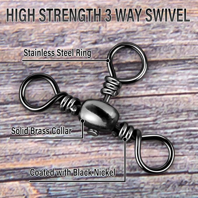 Alwonder 50-Pack 3 Way Swivels Fishing Tackle High Strength Stainless Steel Barrel Swivels 35-175LB Three Way Swivel for Saltwater Freshwater Catfish Rigs Surf Fishing Rigs