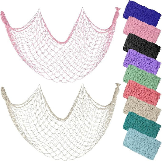 ZUEXT Fishing Nets Light Pink/Beige 80x40 Inch, 2PCS Picture Fish Netting Decor, Cotton Mermaid Net for Hawaiian Nautical Beach Party, Fishnet Photo Display, Sea Themed FishNet Decor Balloon Net