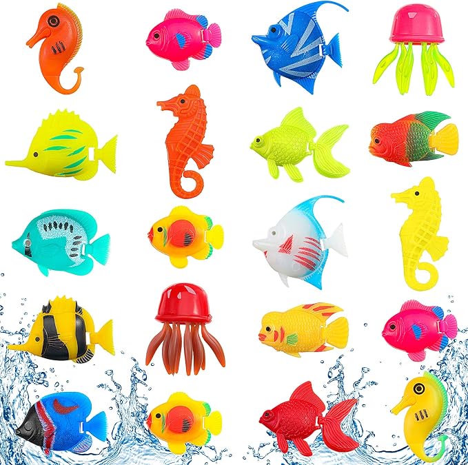 Weewooday 20 Pcs Artificial Moving Fishes Plastic Floating Lifelike Fish Tank Ornament Aquarium Decorations (Jellyfish and Seahorses)