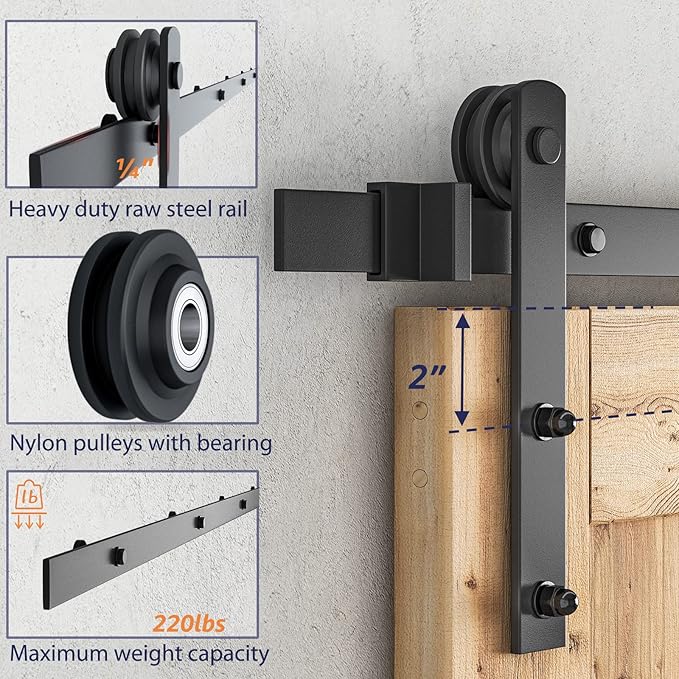 SMARTSTANDARD 7.5ft Barn Door Hardware Kit, Sliding Door Hardware, Heavy Duty, Smooth & Quiet, Easy to Install, Fit 42"-45" Wide Door Panel (I Shape Hanger)