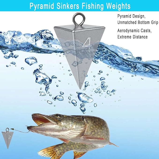 Pyramid Sinkers for Surf & Saltwater Fishing Weights - Durable Lead Fishing Sinkers, 1oz,2oz,3oz,4oz,5oz,6oz,8oz, Assortment Packs.