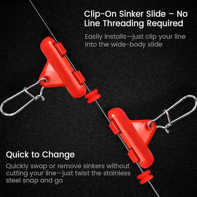 Sinker Slides for Fishing with Weight Bumpers, No Twist Sinker Slide, Clip-On Sinker Slider for Easy Weight Change, Protect Line & Knot Swivels Snaps, Ideal for Catfish Carolina Rig