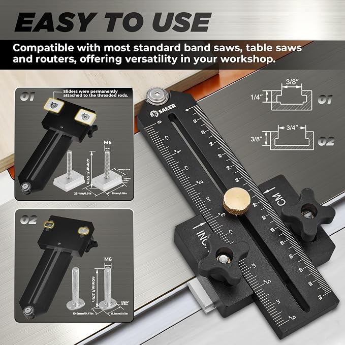 Saker Thin Rip Jig Table Saw Jig Guide, Making Repetitive Narrow Strip Cuts, Fit for 3/4" x 3/8" Slots, for Table Saw Band Saw Router Table Black