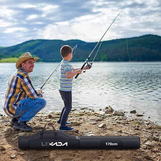 Lixada Fishing Rod Case, Portable Folding Fishing Rod Case Fishing Pole Reel Storage Bag Fishing Gears Organizer