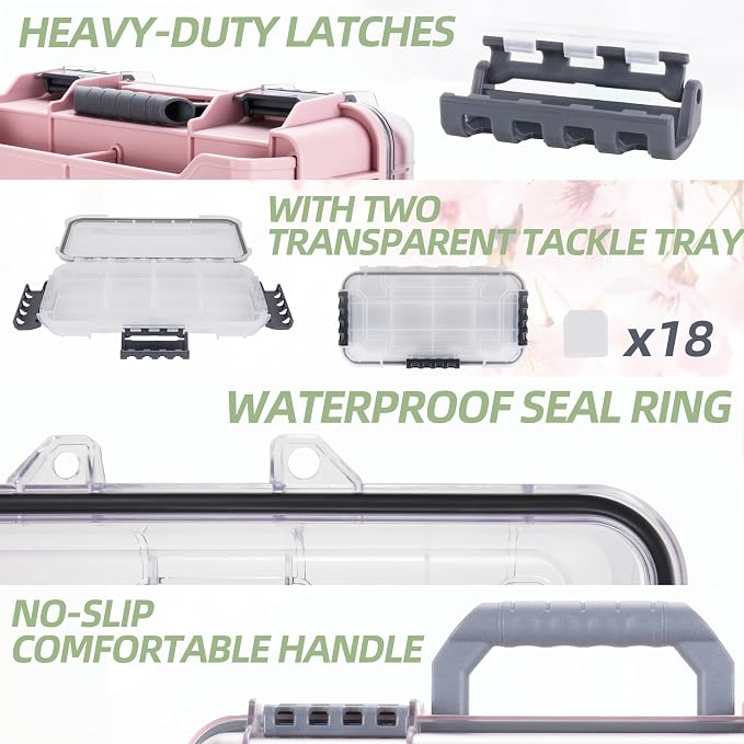 RUNCL Universal Fishing Tackle Box with Two Small Tackle Tray, Removal Inside Design Waterproof Trunk Storage Box, Thicker Floating Airtight Stowaway, Xmas Surprise Fishing Gifts for Men Women