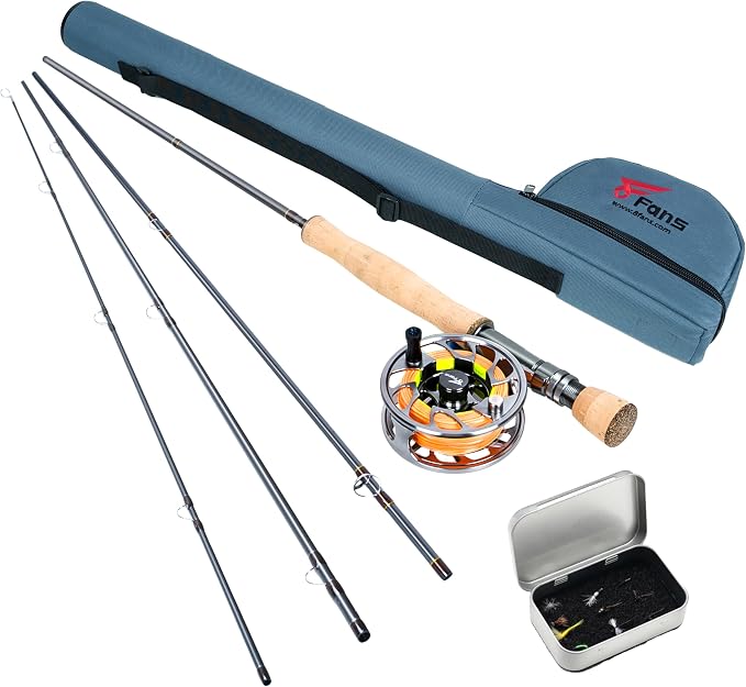 8 Fans Fly Fishing Rod and Reel Combos with 4-Sections Portable Fly Rod and CNC-machined Aluminum Alloy Fly Reel,Fly Fishing Complete Starter Package