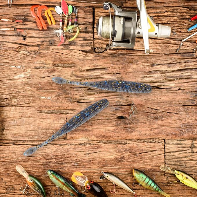 TEHAUX 15pcs Soft Baits Fishing Lures, High Density -Free 7.5cm Sinking Tail-Wagging Worms, Portable Fishing Supplies for Bass and Freshwater Anglers