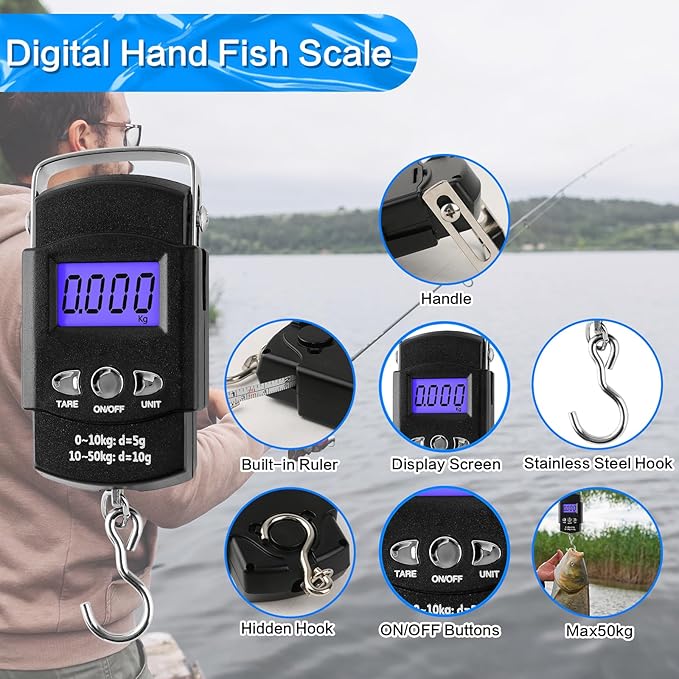 mouhike 113Pcs Fishing Tool Kit, Fishing Bag, Fishing Pliers Hook Remover, Fish Lip Gripper, Fishing Lures Hook Tackle Box, Handheld Digital Scale, Ice Fly Fishing Gear Accessories Set Fishermen Gift