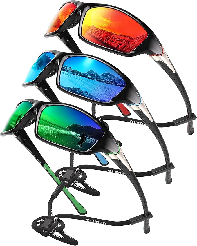 Polarized Sports Sunglasses for Men - Wrap Around Mens Sunglasses UV Protection for Fishing Cycling Driving