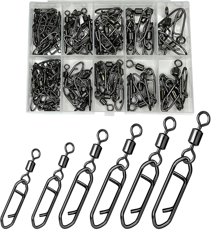 Snap Swivels Fishing Speed Clips for Quick Change, 70pcs Fishing Power Clips Barrel Swivels High Strength Clips Snap Freshwater Saltwater Popper Crankbait Lures Quick Snaps Connectors 6 Sizes