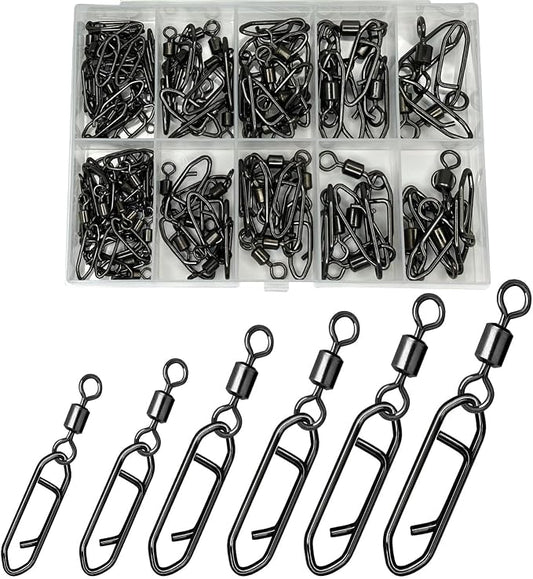 Snap Swivels Fishing Speed Clips for Quick Change, 70pcs Fishing Power Clips Barrel Swivels High Strength Clips Snap Freshwater Saltwater Popper Crankbait Lures Quick Snaps Connectors 6 Sizes