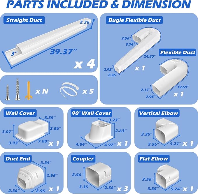 3'' 17 Ft [Quick Installation] PVC Decorative Line Cover Kit for Ductless Mini Split Air Conditioners, Central AC and Heat Pump Systems