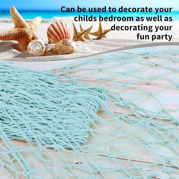 ZUEXT Fish Netting Decoration Light Blue 80x40 Inch, 2 Pack Large Picture Fish Net,Wall Photo Hanging Fishnet for Nautical Mermaid Pirate Ocean Theme Hawaii Beach Under The Sea Party Decoration