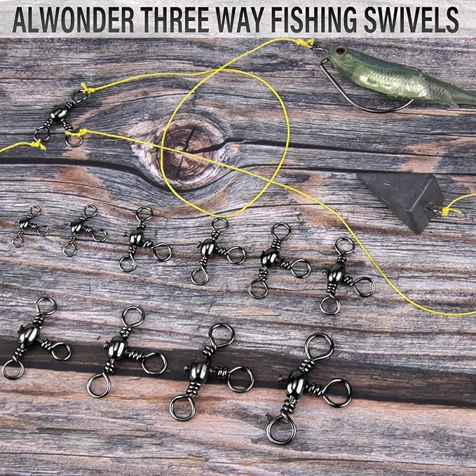 Alwonder 50-Pack 3 Way Swivels Fishing Tackle High Strength Stainless Steel Barrel Swivels 35-175LB Three Way Swivel for Saltwater Freshwater Catfish Rigs Surf Fishing Rigs