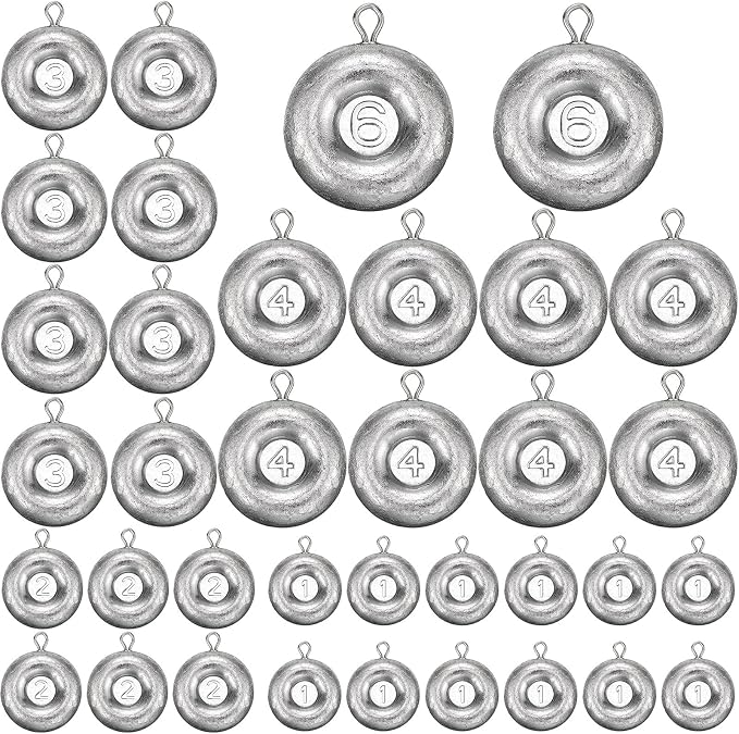 36 Pieces Fishing Disc Sinkers Weights Disc Sinker Fishing Sinkers Weights for Saltwater Catfishing Trolling Surf Tackle