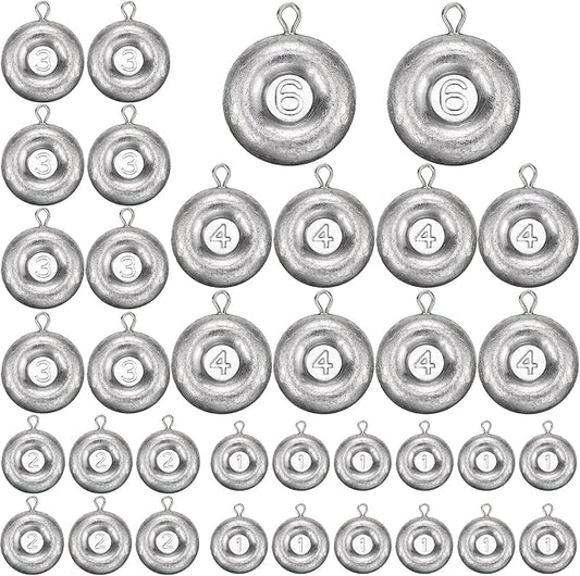 36 Pieces Fishing Disc Sinkers Weights Disc Sinker Fishing Sinkers Weights for Saltwater Catfishing Trolling Surf Tackle