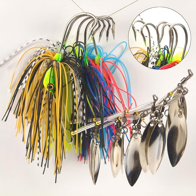 5pcs Spinner Baits Fishing Lures Kit,Willow Leaf Spinnerbait Buzz Bait,Silicon Skirt Swim Jigs Fishing Tackle Spinner Baits for Bass Trout Salmon Pike Saltwater Freshwater