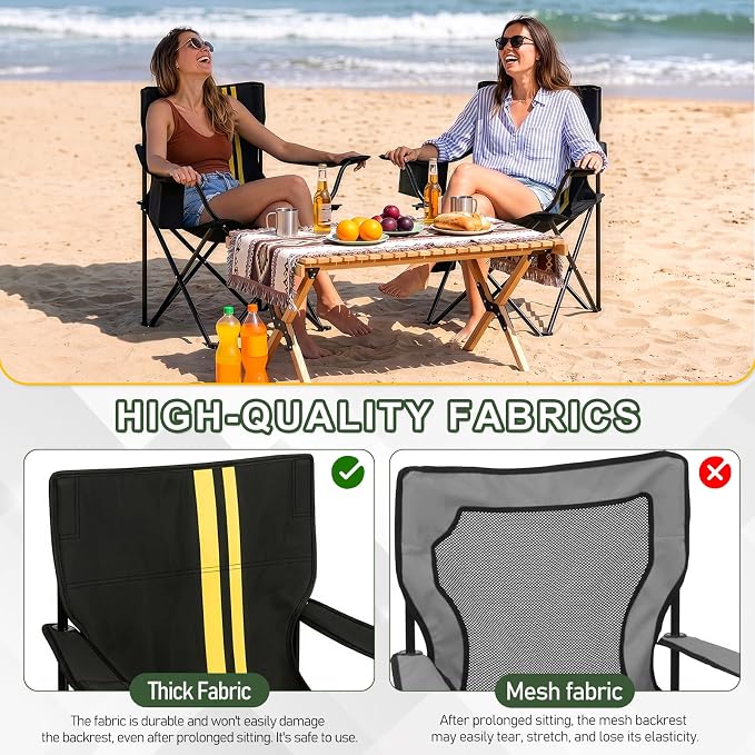 Outvita Heavy Duty Camping Chair with Insulated Cooler, 350LBS Folding Portable Chair with Cup Holder, Side & Back Pockets, Outdoor Foldable Chair for Camping Fishing Tailgating Beach