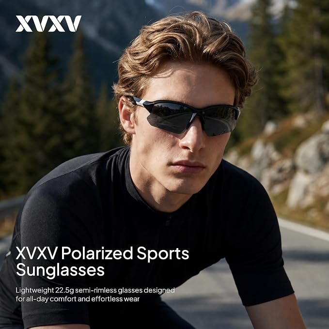 XVXV 3 Pack Polarized Sports Sunglasses for Men, UV Protection Half Frame Sunglasses Comfortable for Running Cycling Driving