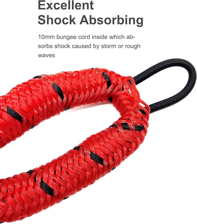 Boat Bungee Dock Lines, Mooring Rope for Docking with Loop, Boat Ropes, Boat Accessories, Quick and Easy Dock for PWC, Kayak, Seadoo, WaveRunner, Pontoon, Bass Boat (RED&Black)