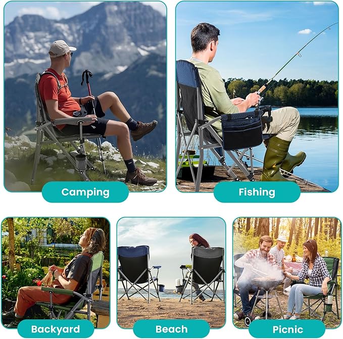 Folding Camping Chair Portable Outdoor Beach Chair, Heavy Duty Foldable Lawn chair Support 330lbs, Collapsible Lightweight Camp Chair with Cup Holder&Carry Bag for Fishing Outside Sports Picnic(Green)