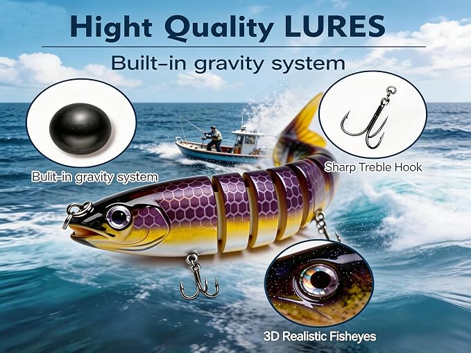 Multi-Jointed Swimbaits 5.1in Slow Sinking Fishing Lures, Premium ABS Hard Bait with Gravity Transfer System, Anti-Rust #6 Treble Hooks, Lifelike 3D Eyes for Bass Trout Walleye Pike