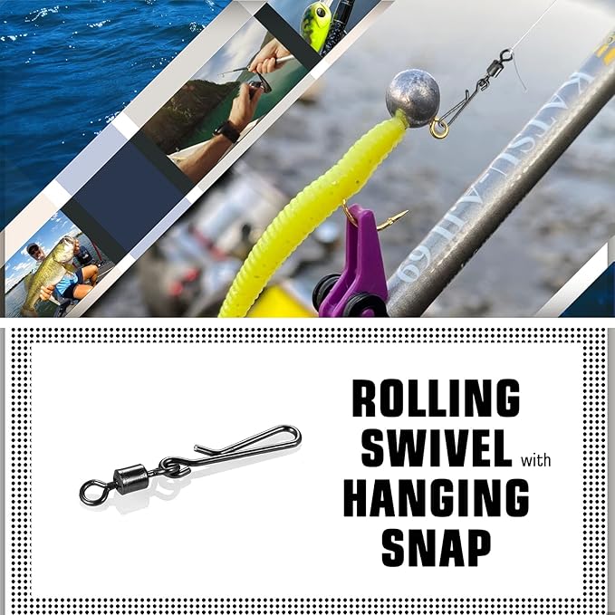 AMYSPORTS Rolling Connector Fishing Swivel Saltwater Corrosion Resistance Snap Swivels Kit Stainless Quick Fishing Snap Barrel Freshwater Trolling Accessories